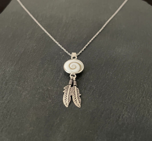 Shiva Shell and Silver Feather Pendant image 1