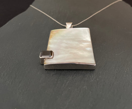 Garnet and Mother of Pearl Rectangle Pendant image 1