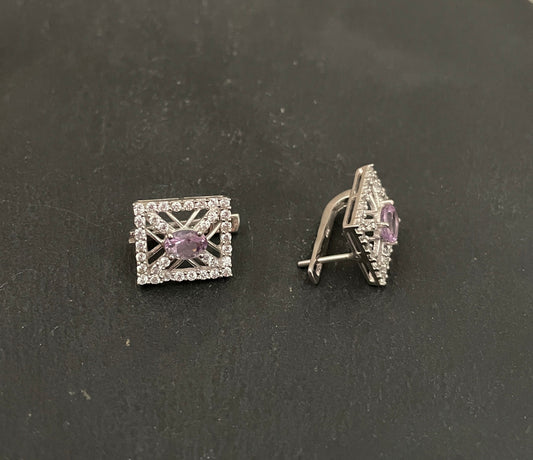 Amethyst and Cubic Zirconia Stud Earrings image 1