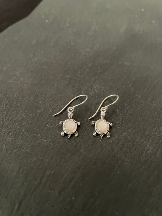 Mother Of Pearl and Silver Turtle Earrings image 1