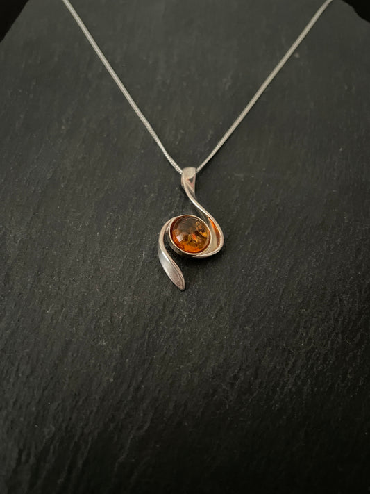 Amber and Silver Swirl Pendant image 1