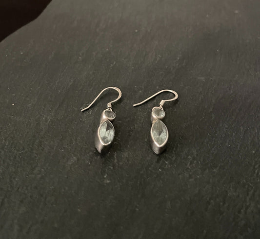 Two Stone Drop Blue Topaz Earrings image 1