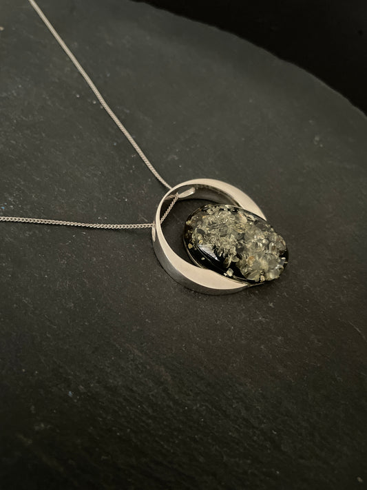Green Amber and Silver Pendant image 1