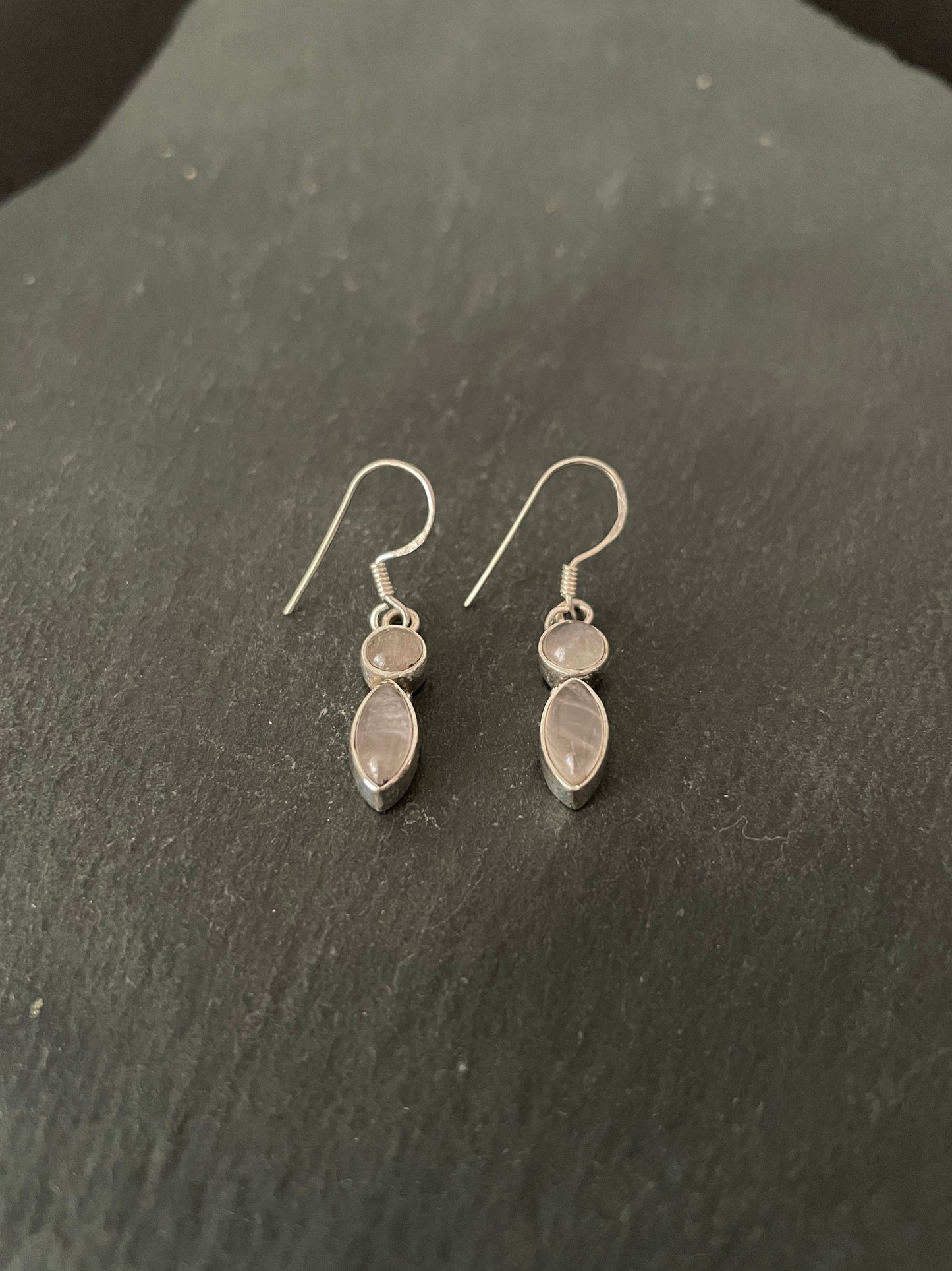Two Stone Rose Quartz Round and Kite Drop Earrings image 1