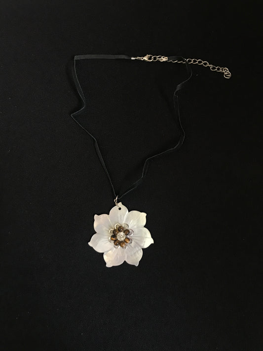 Mother of Pearl and Tiger's Eye Flower Necklace image 1