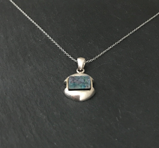 Mosaic Opal and Silver Rectangle Pendant image 1