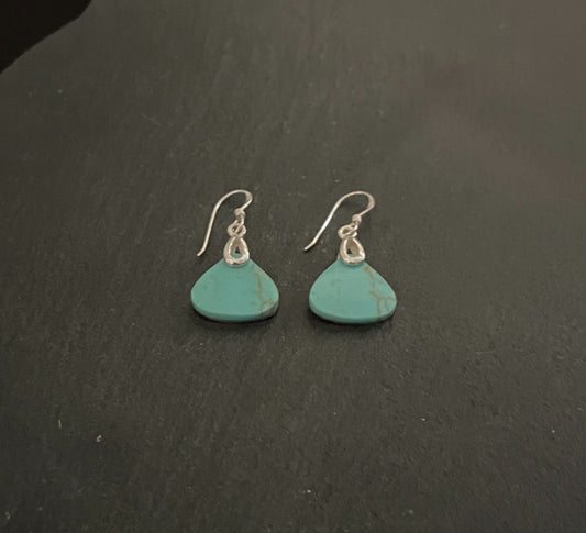Turquoise and Silver Triangle Drop Earrings image 1