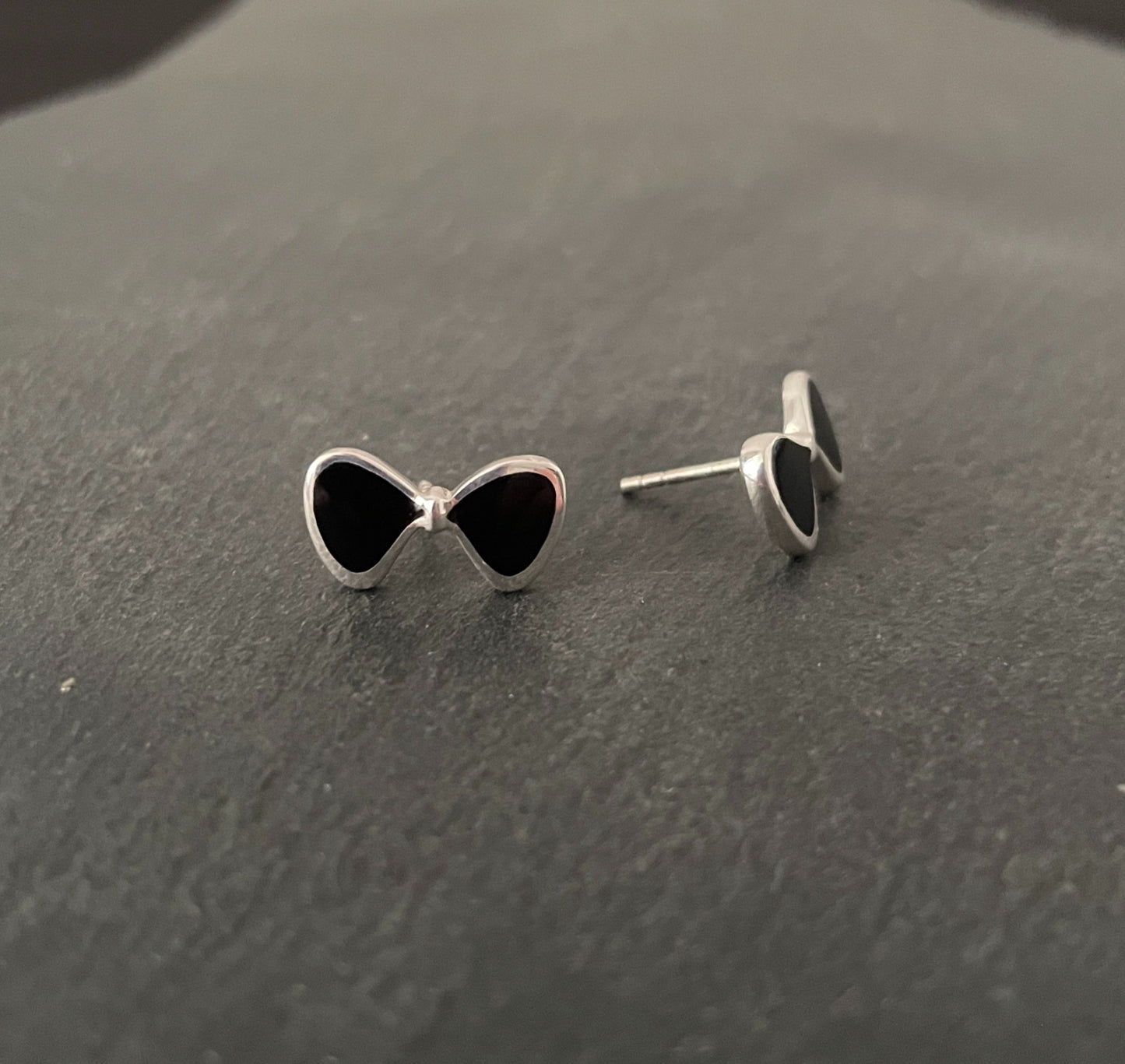 Black Onyx Bow Stud Earrings image 1