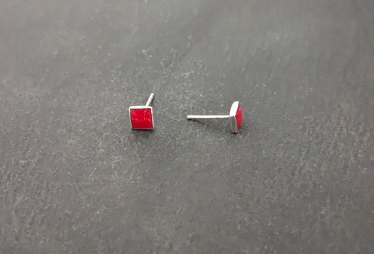 Coral Square Stud Earrings image 1
