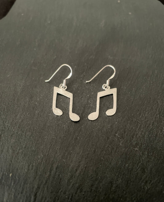 Satin Finish Silver Music Note Earrings image 1