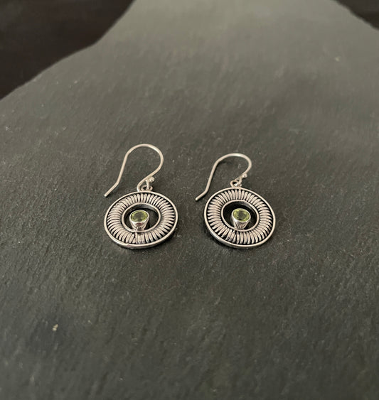 Peridot and Silver Round Earrings image 1
