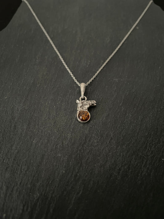 Amber and Silver Horse Pendant image 1