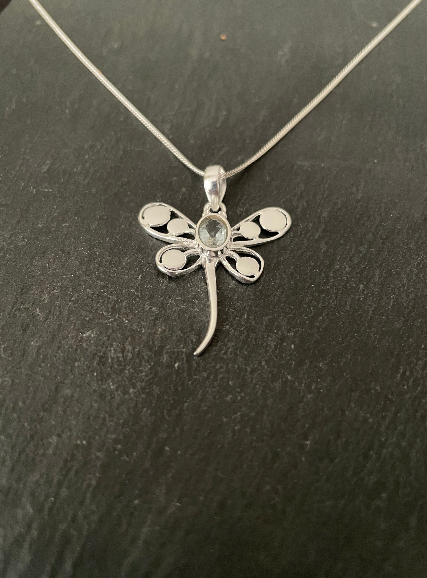 Blue Topaz and Silver Dragonfly Pendant image 1