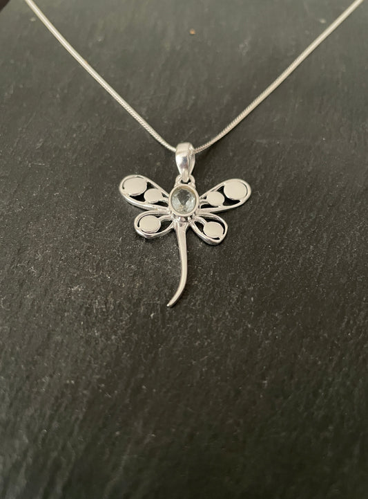 Blue Topaz and Silver Dragonfly Pendant image 1