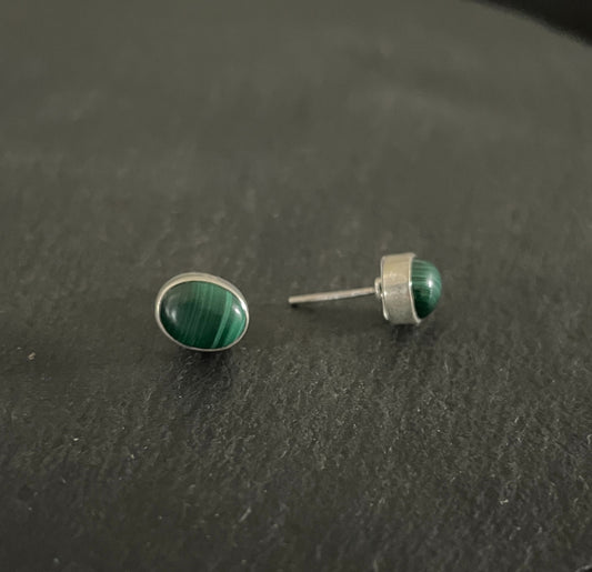 Oval Malachite Stud Earrings image 1
