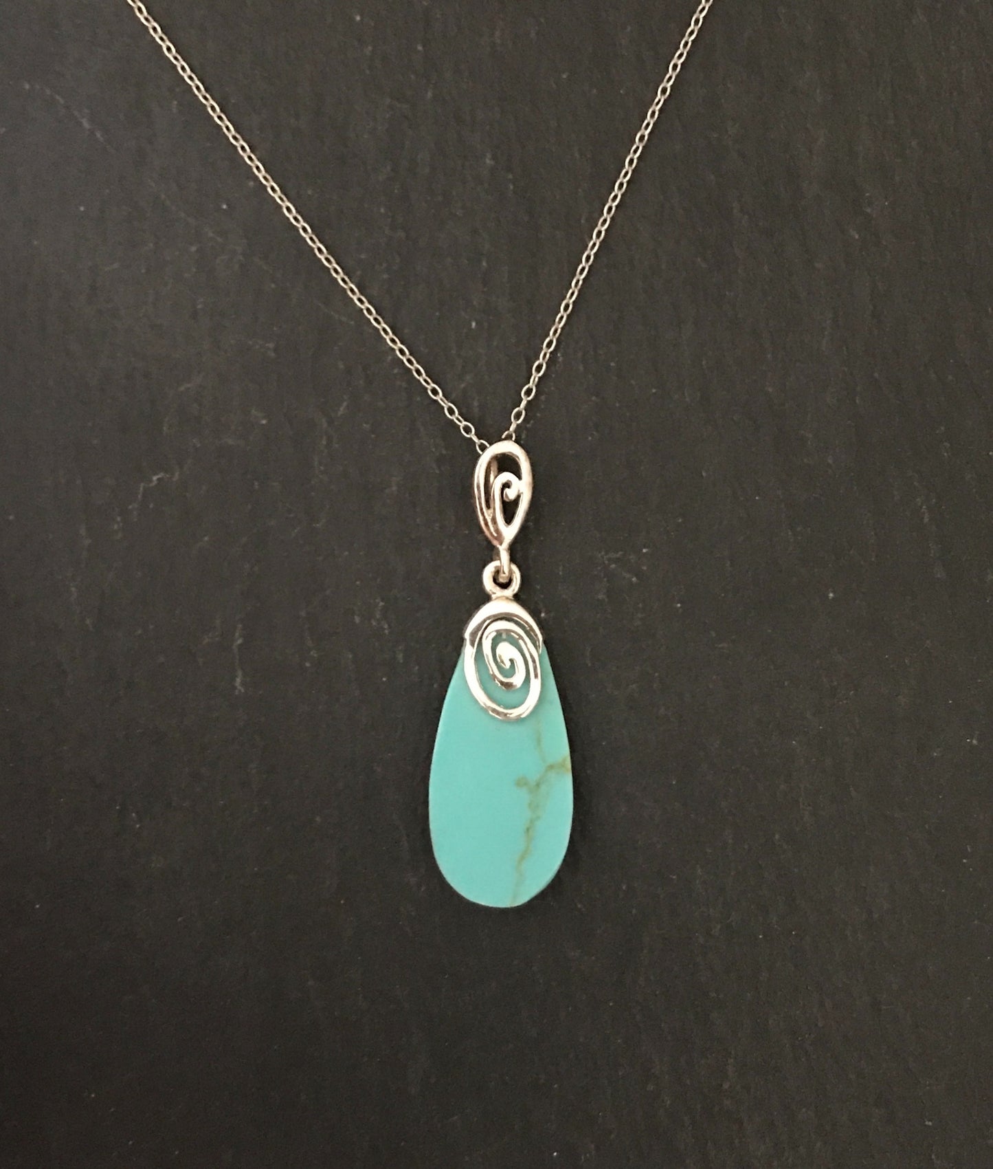 Turquoise and Silver Swirl Pendant image 0