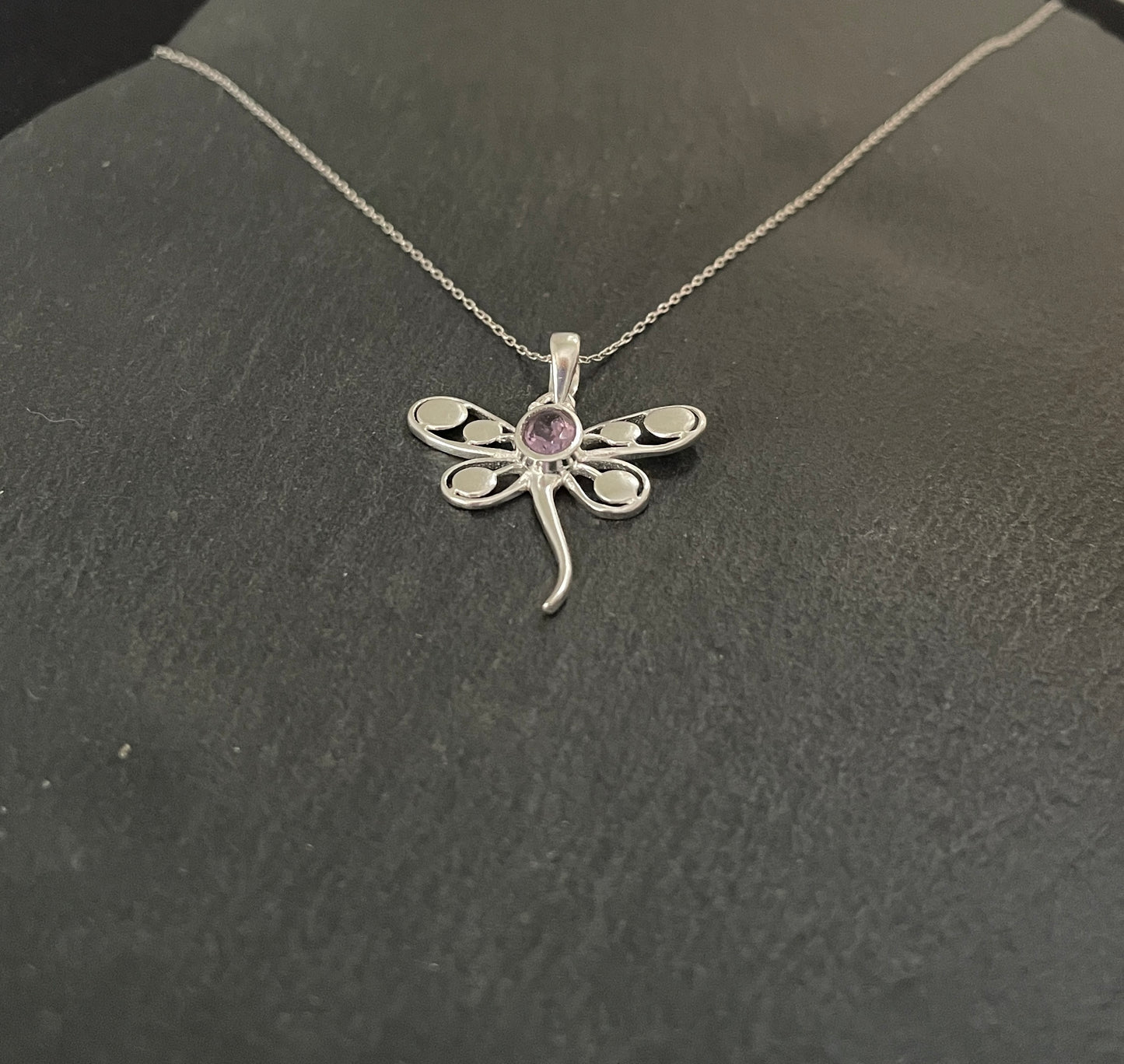 Amethyst and Silver Dragonfly Pendant image 1