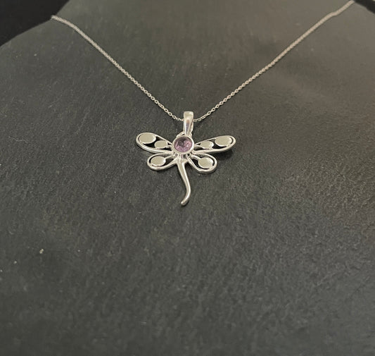 Amethyst and Silver Dragonfly Pendant image 1