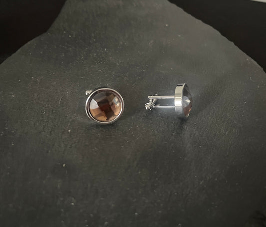 Round Brown Cufflinks image 1