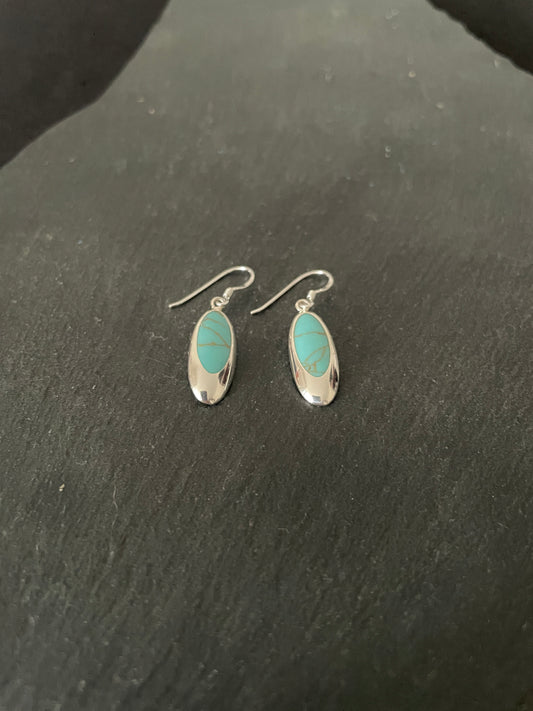 Turquoise and Silver Oval Earrings image 1