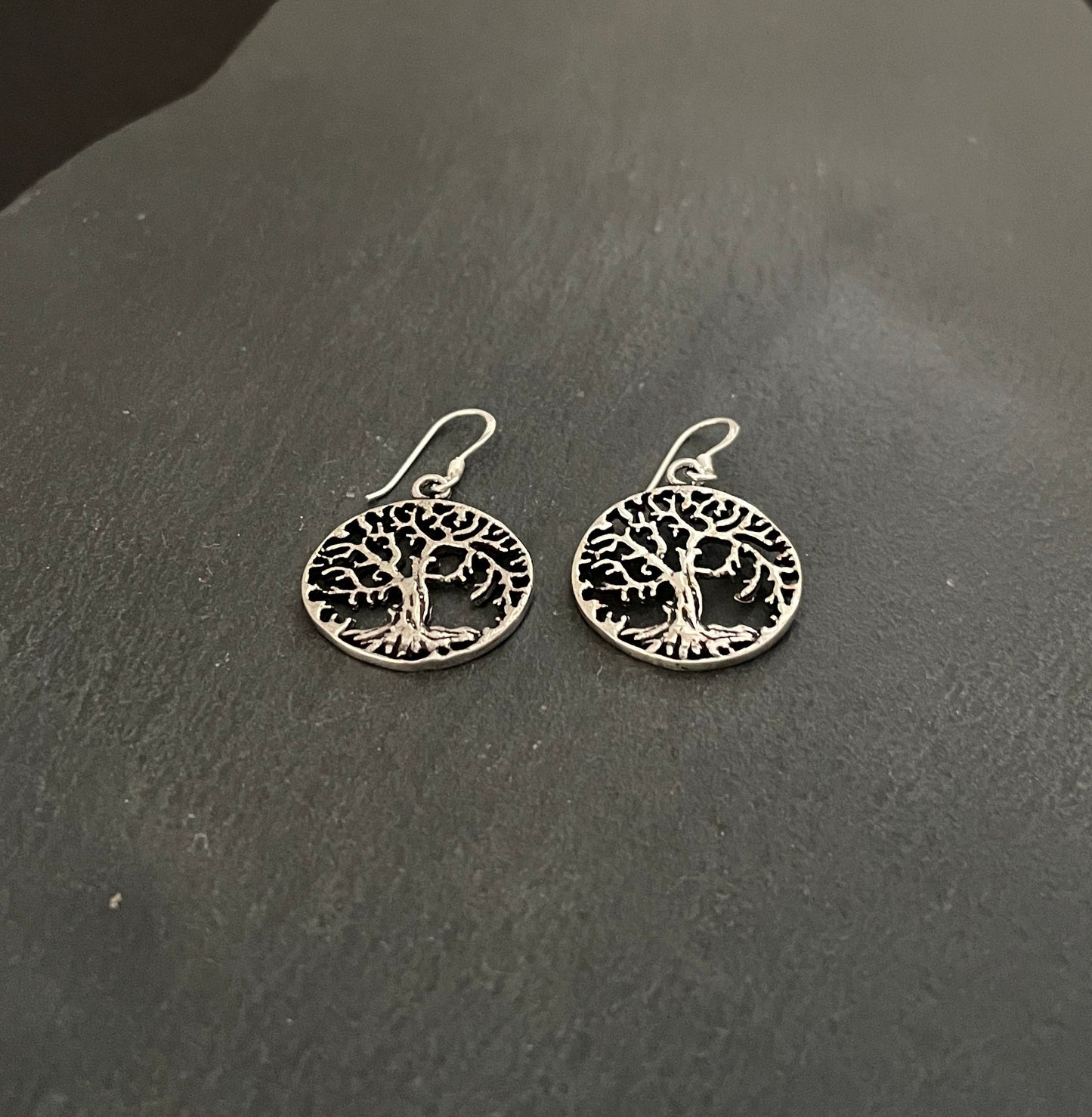 Round Silver Tree Earrings image 1
