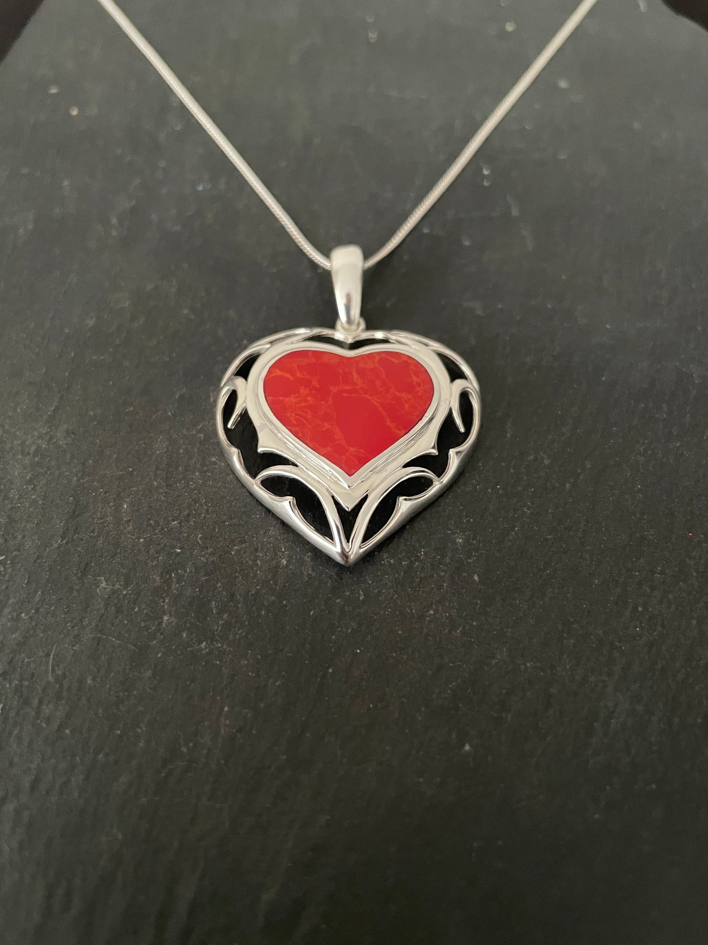 Coral and Silver Heart Pendant image 2