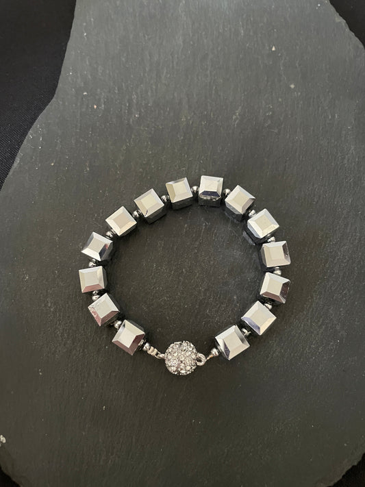 Square Silver Coloured Bead Bracelet image 1
