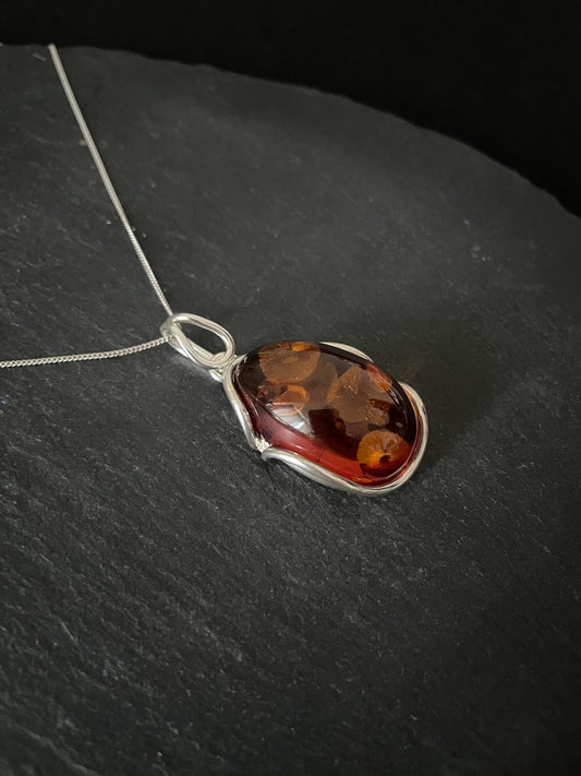 Amber Pendant with Handmade Silver Pendant image 1