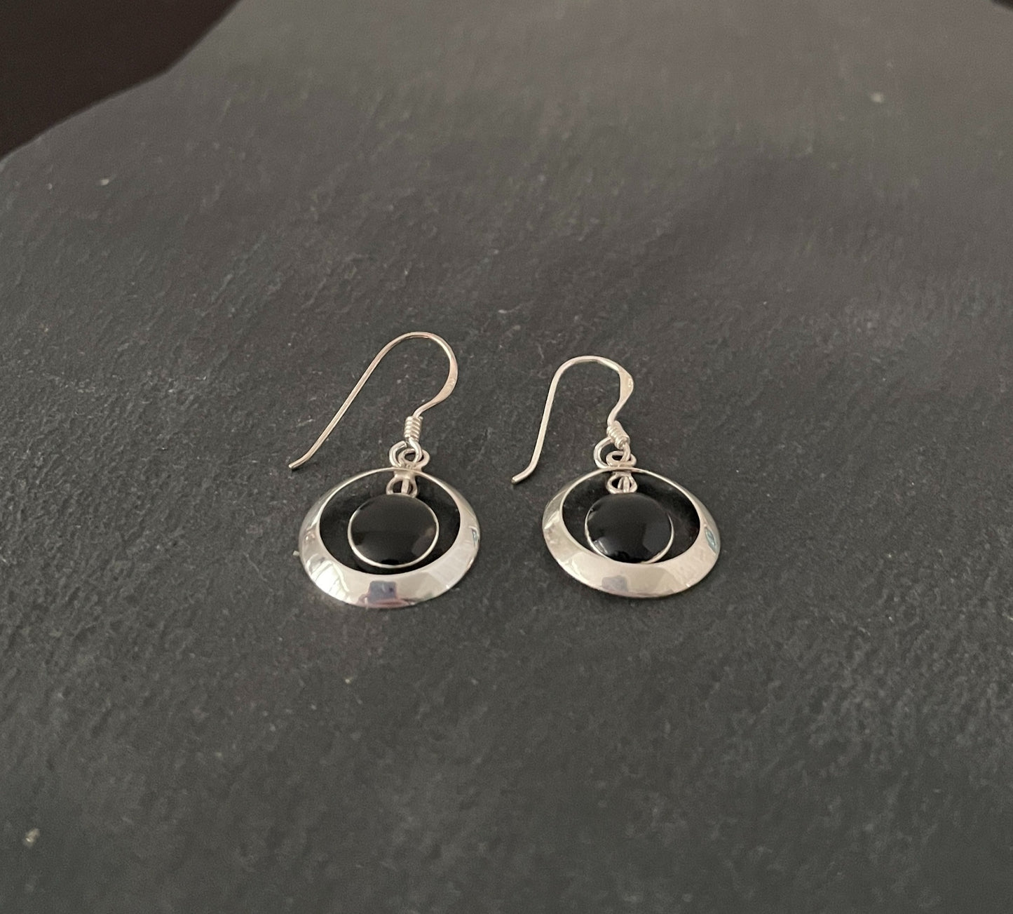 Round Black Onyx Earrings image 1