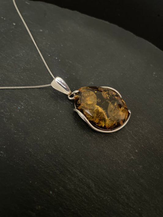 Amber and Handmade Silver Pendant image 1