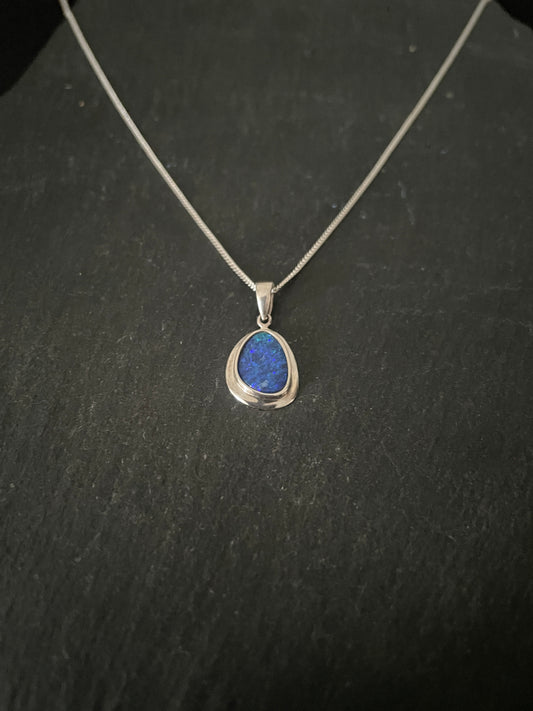 Doublet Opal and Silver Oval Pendant image 1