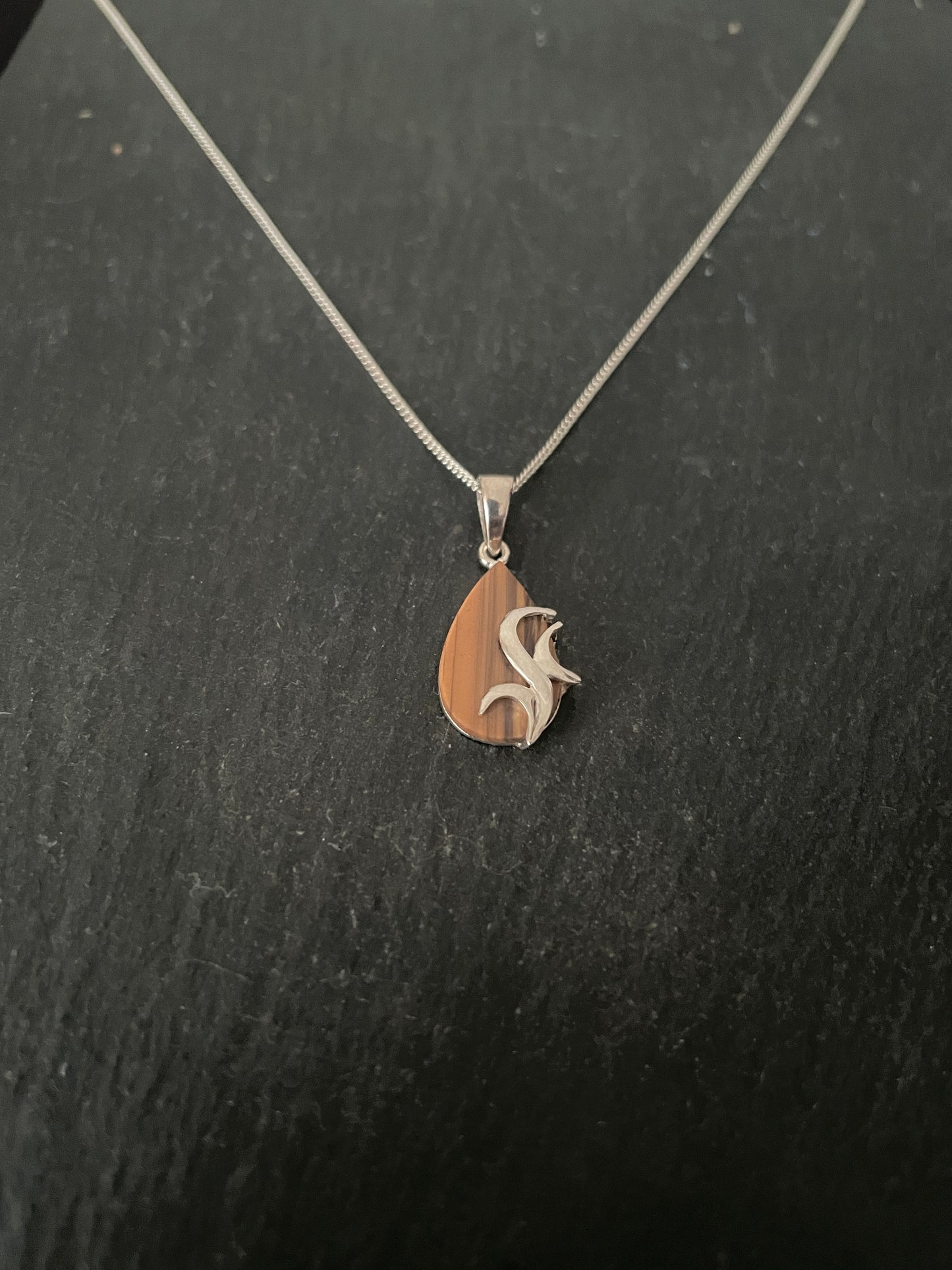 Tiger's Eye Teardrop and Silver Pendant image 1