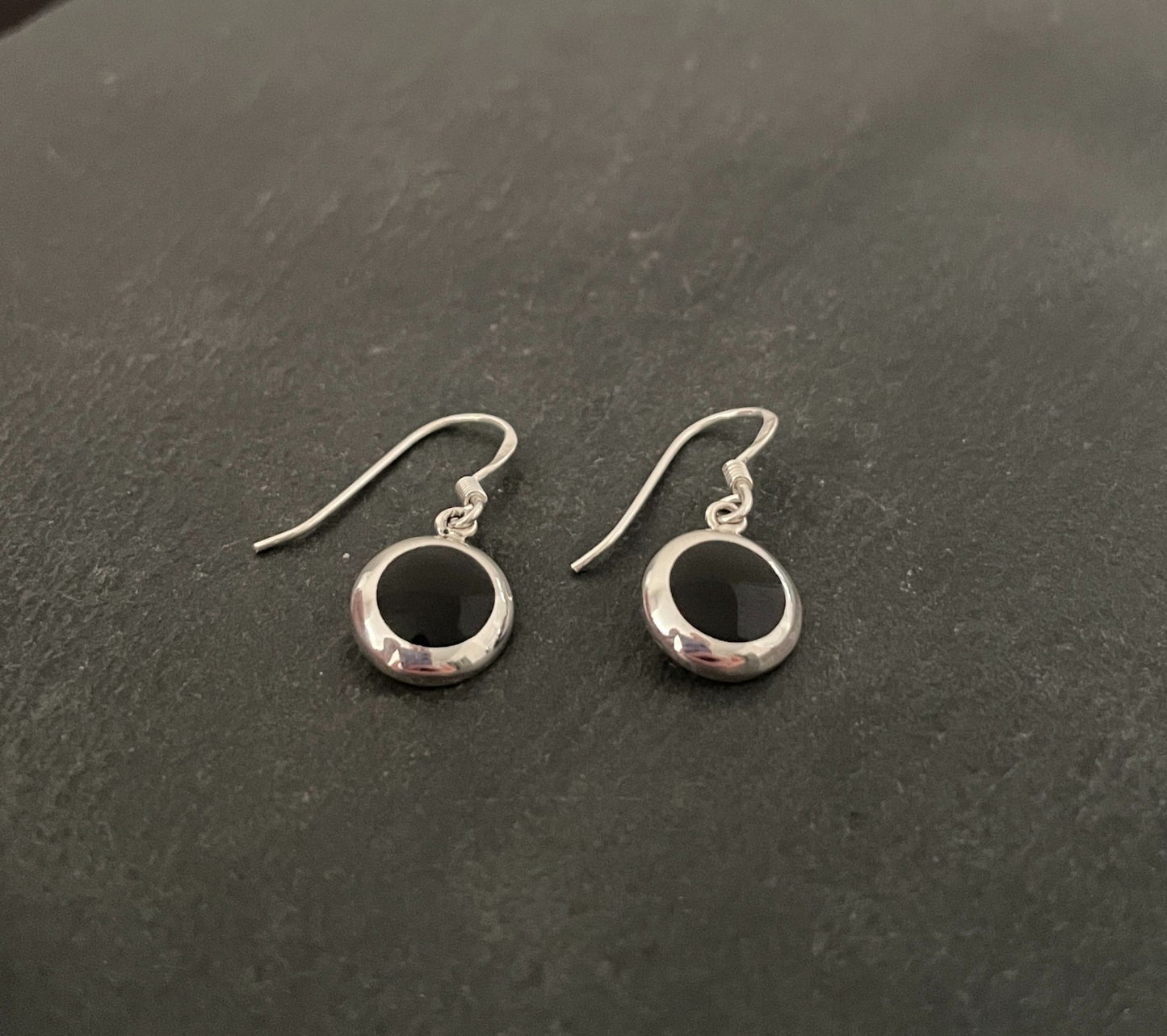 Round Black Onyx and Silver Earrings image 1