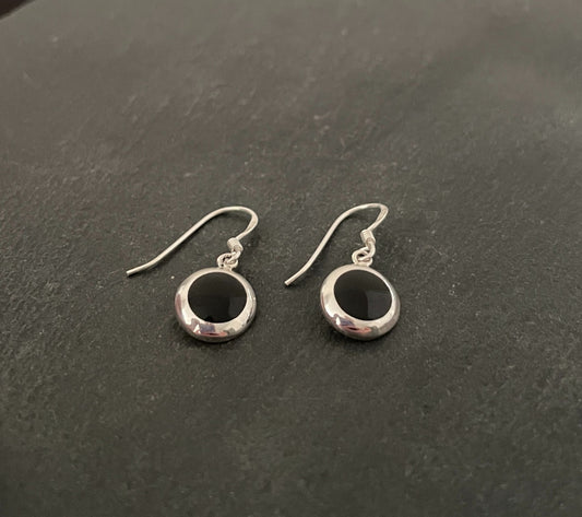 Round Black Onyx and Silver Earrings image 1
