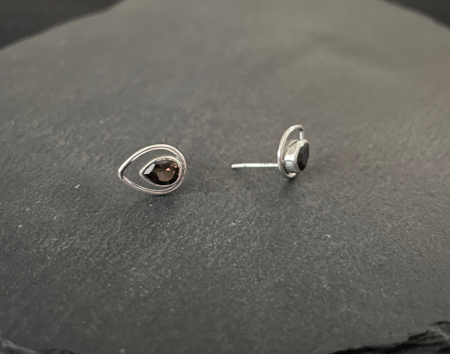 Teardrop Smokey Quartz Stud Earrings image 1