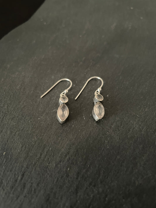 Two Stone Rose Quartz and Silver Earrings image 1