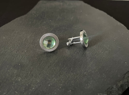 Round Green Cufflinks image 1