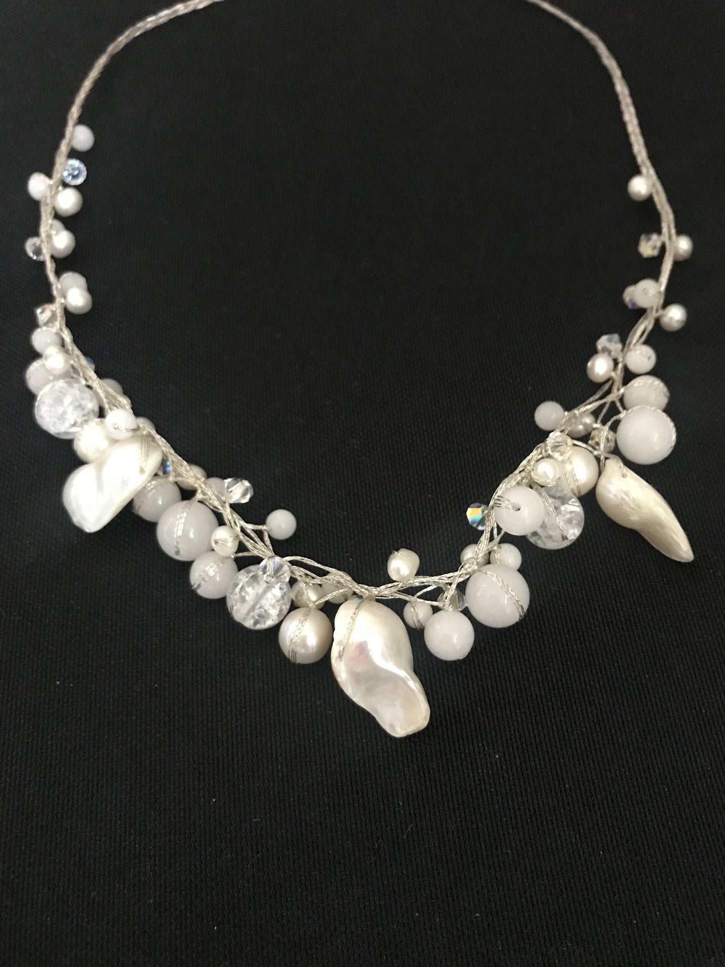 White Pearl and Bead Necklace image 1