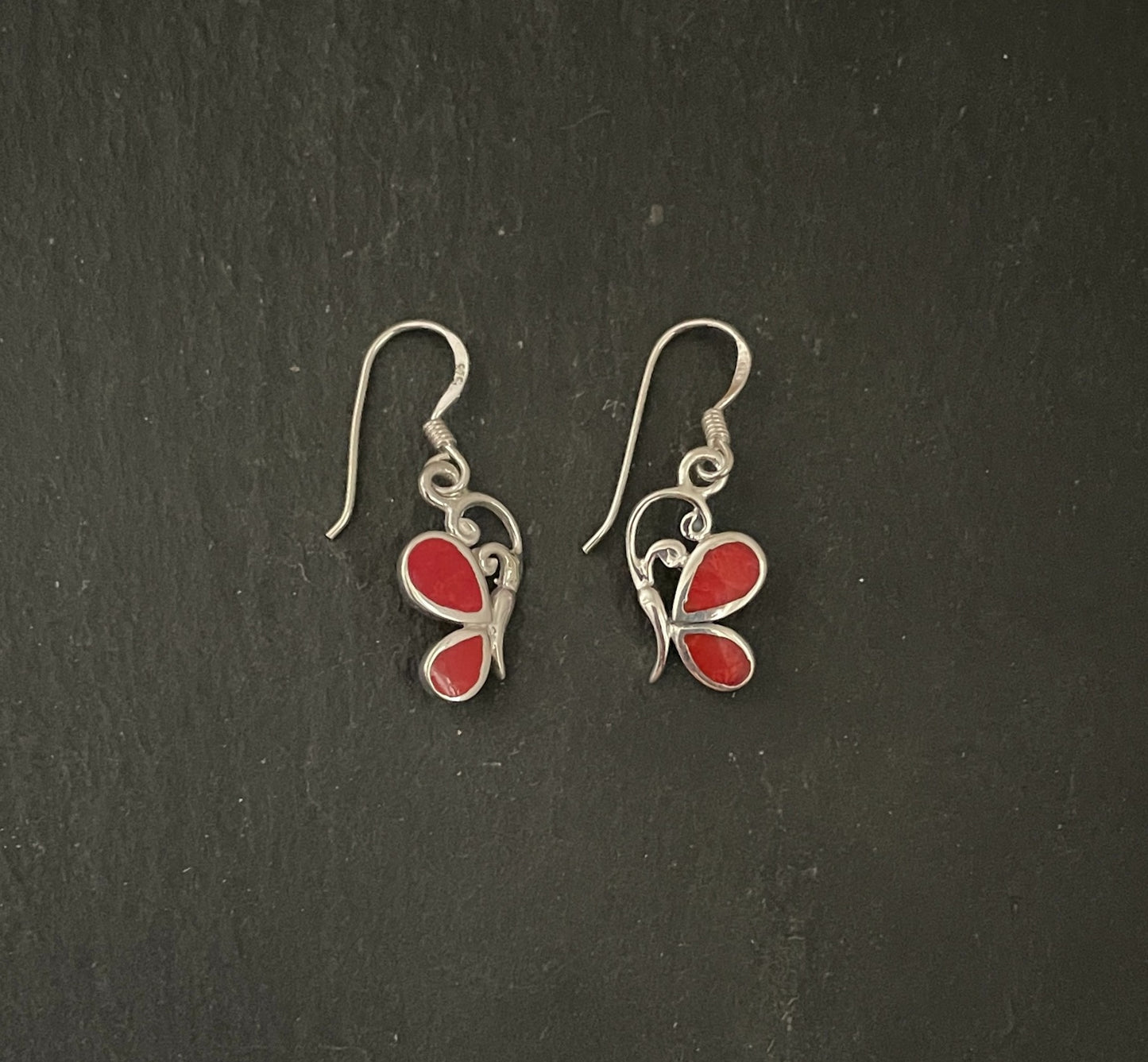 Butterfly Coral and Silver Earrings image 0