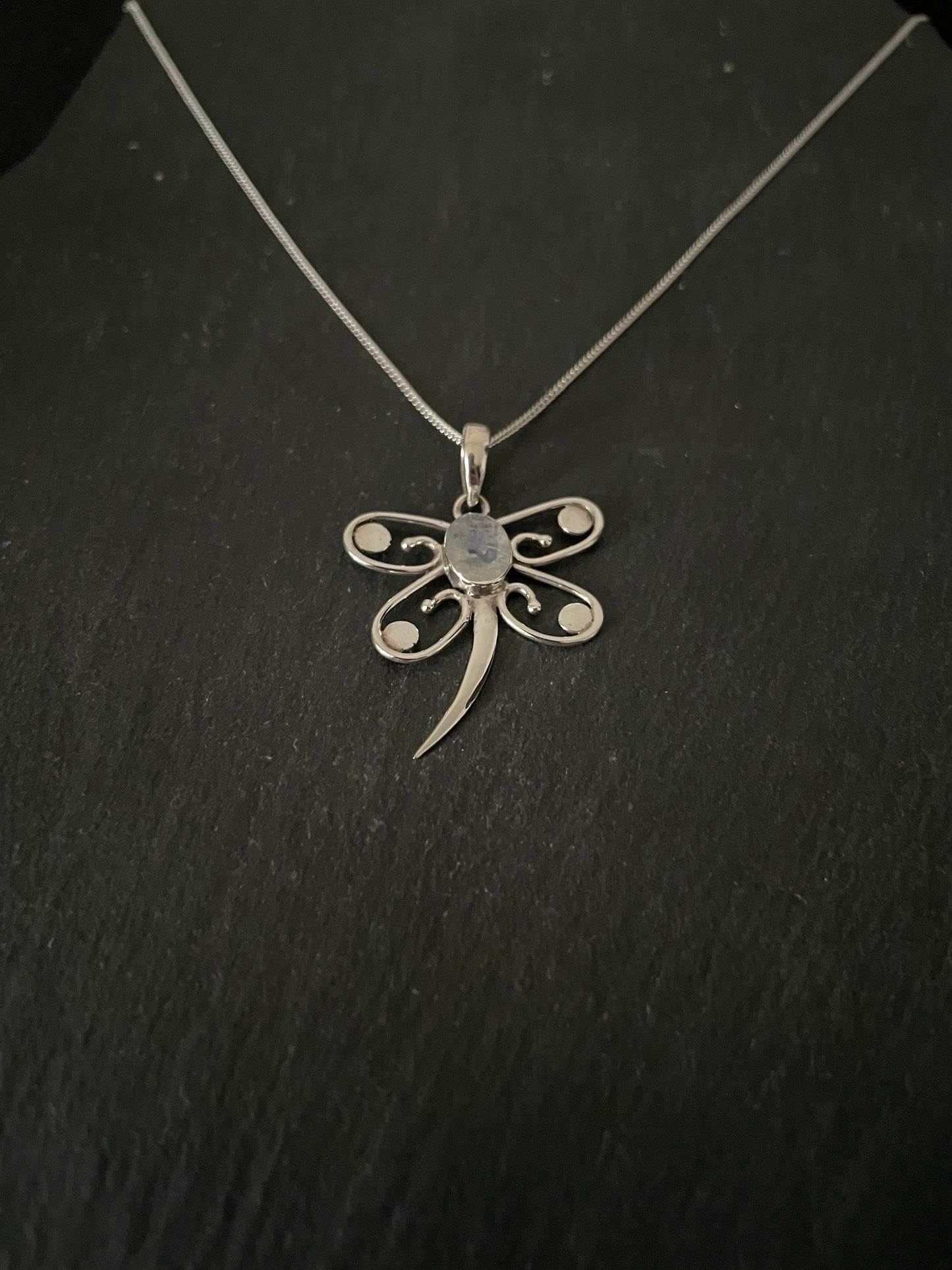 Moonstone and Silver Dragonfly Pendant image 1