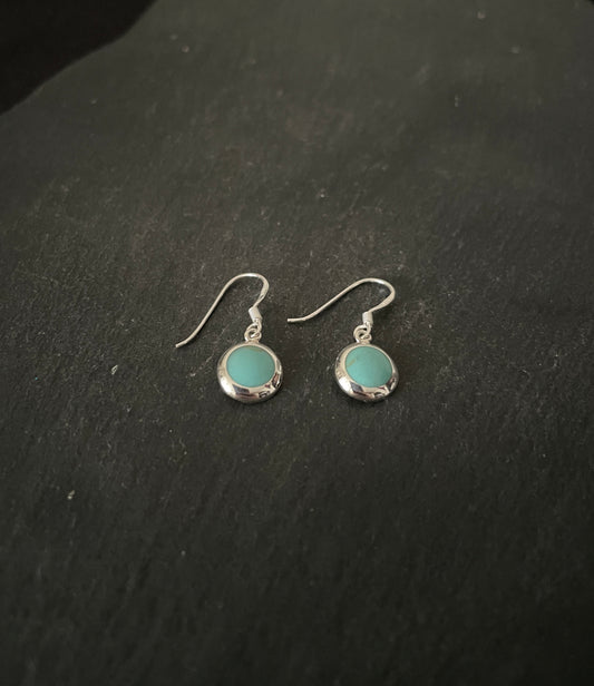 Round Turquoise and Silver Earrings image 1