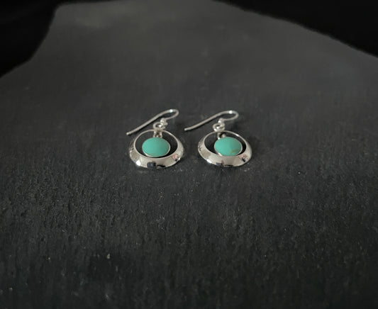 Round Turquoise and Silver Earrings image 1