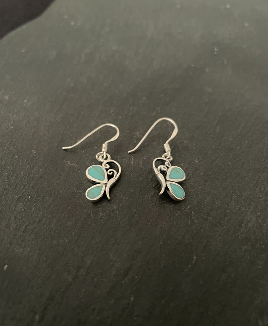 Butterfly Turquoise and Silver Earrings image 1