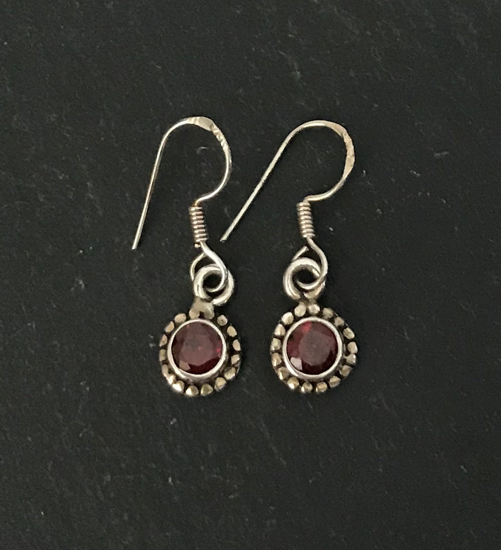 Round Garnet and Silver Earrings image 0