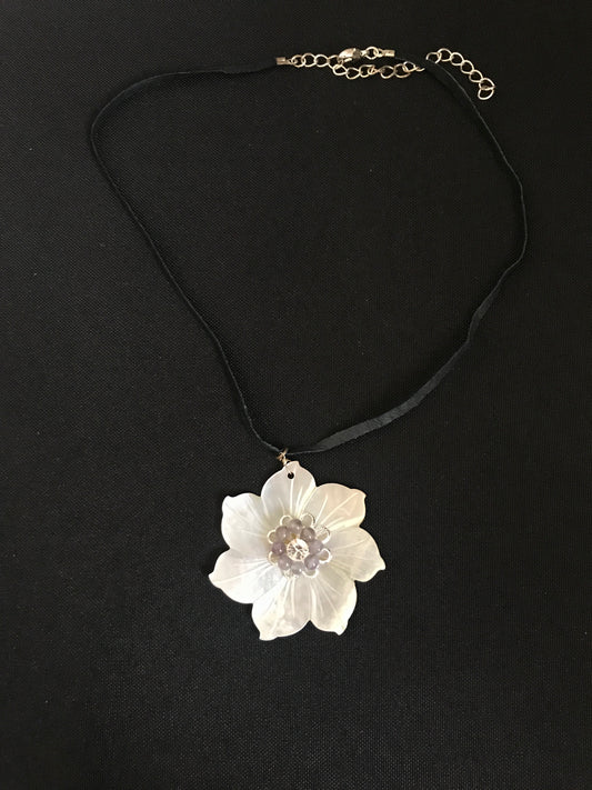Mother of Pearl and Fluorite Flower Necklace image 1