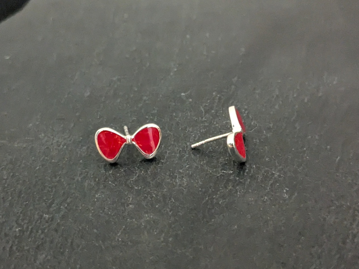 Coral Bow Stud Earrings image 1