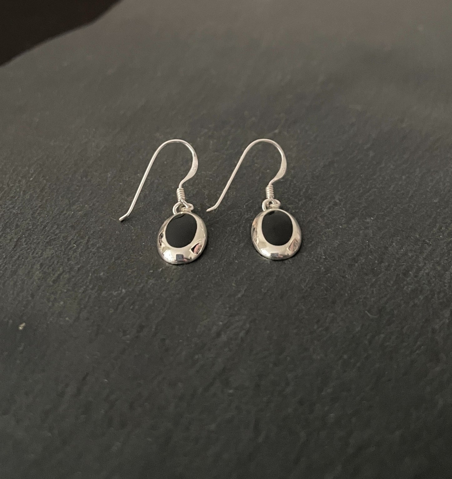 Oval Black Onyx and Silver Earrings image 1