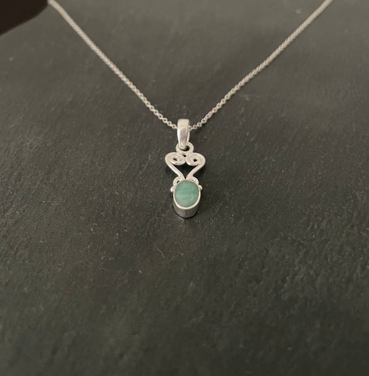 Oval Emerald and Silver Pendant image 1