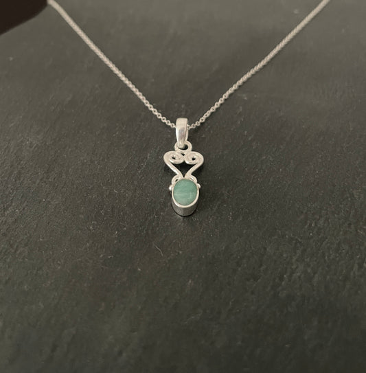 Oval Emerald and Silver Pendant image 1