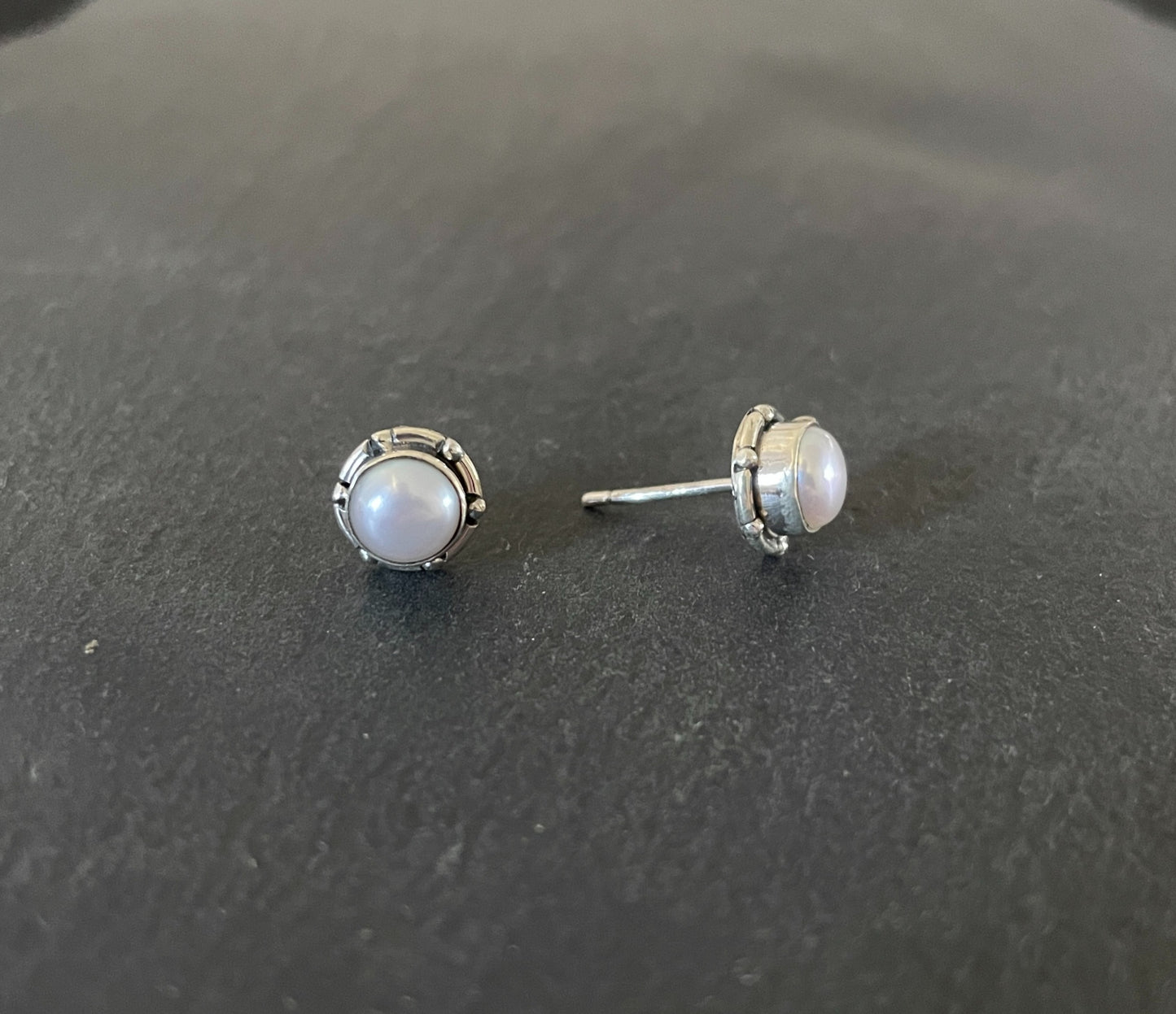 Round Pearl Stud Earrings image 1